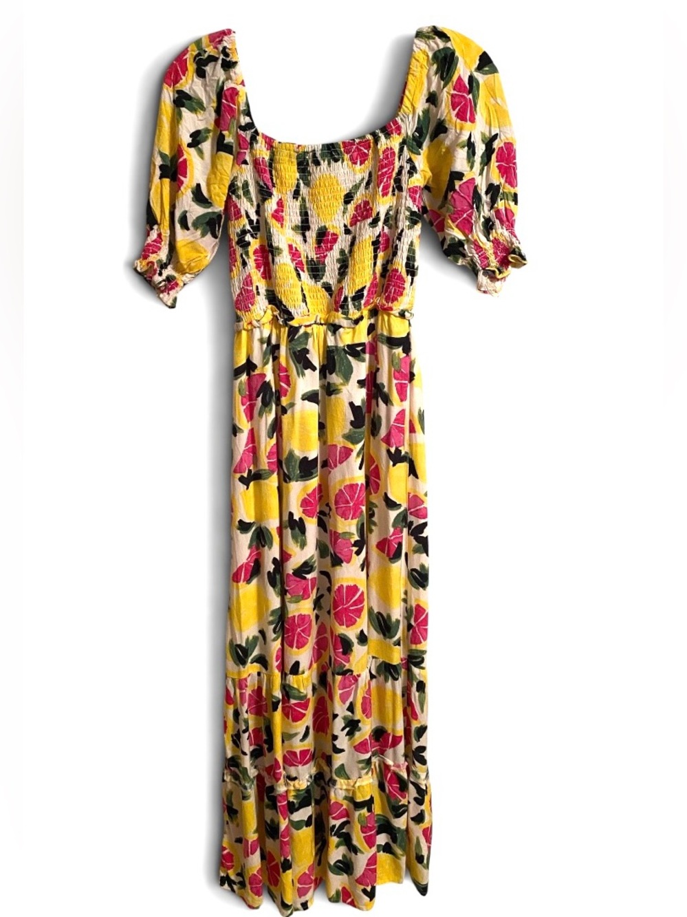 Steve Madden Yellow Floral Maxi Dress with Pink and Green Accents, Size XS - Picture 5 of 11